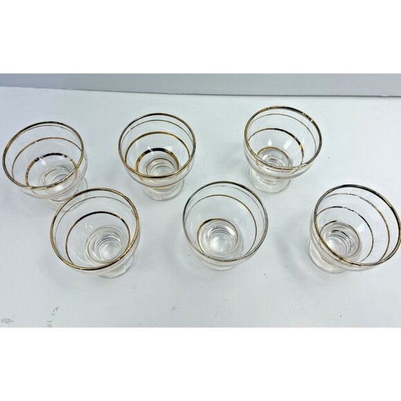 Vintage Dorothy Thorpe Style Gold Ring Brandy Aperitif Glasses MCM Set of 6 - Picture 2 of 3